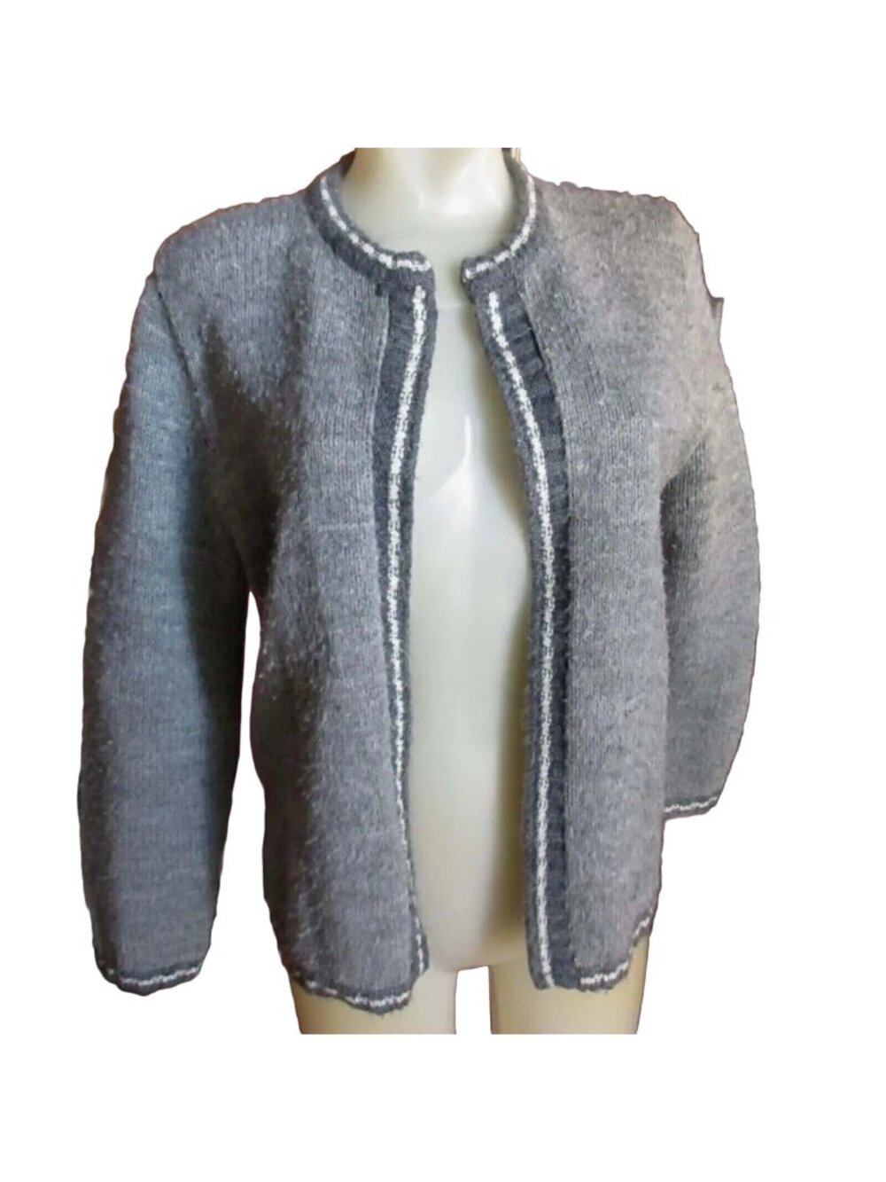 Medium Vintage Cardigan Sweater Penneys Womens Gray Open-Front Size 38 1960's